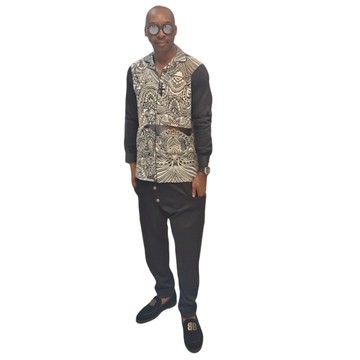 Black and White Patterned Mixed Mesh Shirt