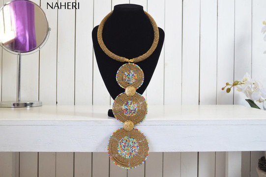 African Beaded Pendant Necklace | Handmade Tiered Jewelry