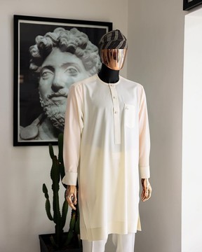 Ivory white front flap with silver Swarovski button details African kaftan