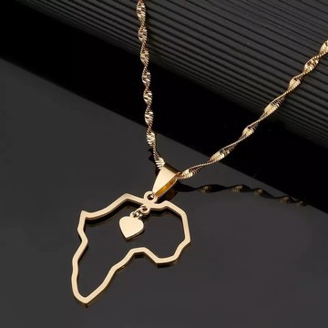 African map necklace with heart