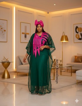 Emerald Green Luxé Boubou with Pink Royal Embroidery ✨