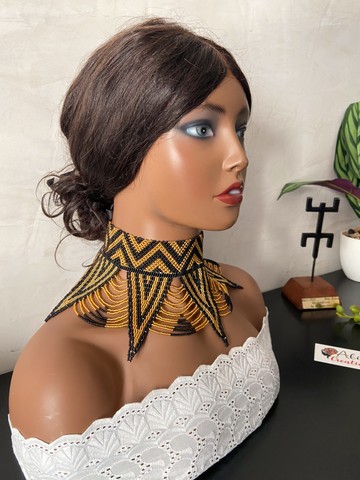 Sumptuous black &amp; gold “Queen” Masai necklace