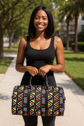 African Travel Bag Leather Minimalist Geometric Pattern