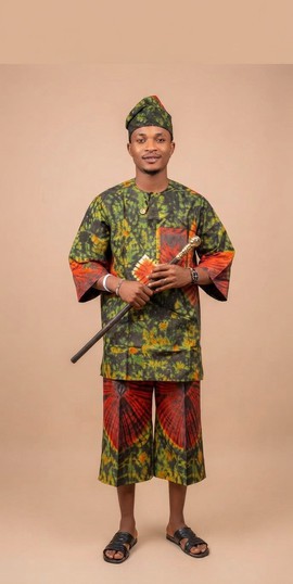Ensemble traditionnel africain deux pièces pour homme, style Yoruba, avec bonnet assorti