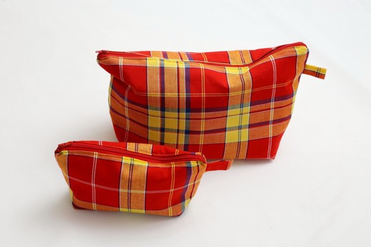 Trousse de toilette Grand modèle Madras Rouge Fait main