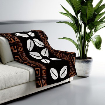 African Tribal Fleece Blanket Ethnic Throw Cowrie Print (MORE SIZES AVAILABLE)