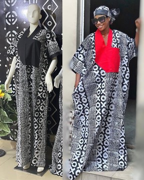 Caftan batik 100% coton blanc/noir