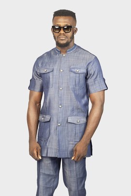 Jean/Denim Blue 2piece Safari Suit, Safari Suit, Denim Suit