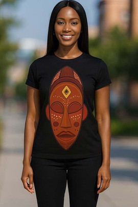 T-shirt noir pour femme, masque de mascarade africaine, féroce et féminin