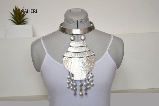 African inspired aluminum necklace hammered jewelry