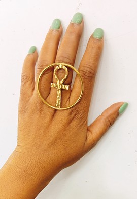 Brass rings, ankh ring, adjustable ring, African ring.