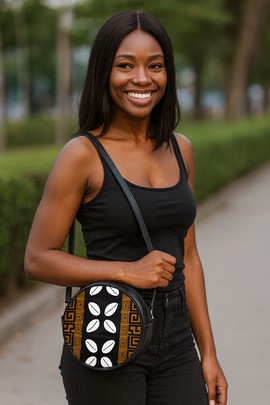 African Bag Round Sling Cowrie Print