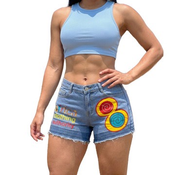 High-Waisted Graphic Denim Shorts with Ankara Print Detail
