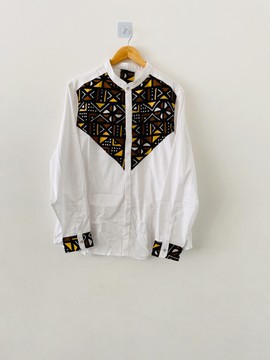 Chemise africaine moderne pour homme - chemise col mao en wax - bogolan