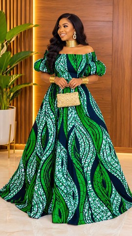 African women off shoulder Ankara Dress, Kaftan turquoise Bubu Gown