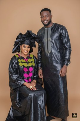 Couple's Bazin Two-Piece Kaftan &amp; Bubu Set