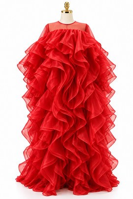 Robe de cérémonie rouge à volants – Élégante et spectaculaire, haute couture