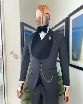 Costume de smoking à revers châle en velours noir anthracite
