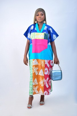 African Adire Batik Boubou Kaftan Maxi dress(blue/green/orange/pink)