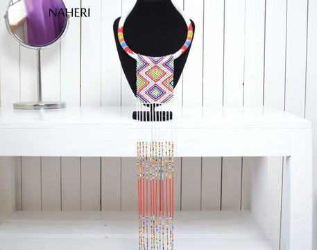 African Maasai Necklace | Zulu Beaded White Fringe Neck Piece