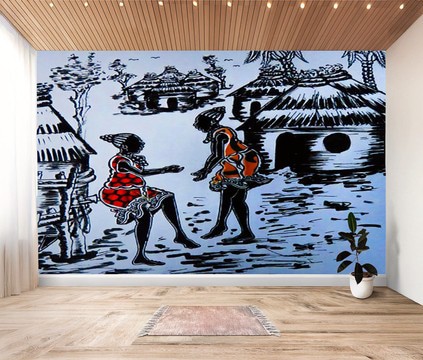 African Wall Design Sticker Art of Nigerian Dancers