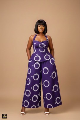 Ensemble deux pièces Adire avec haut péplum et pantalon palazzo