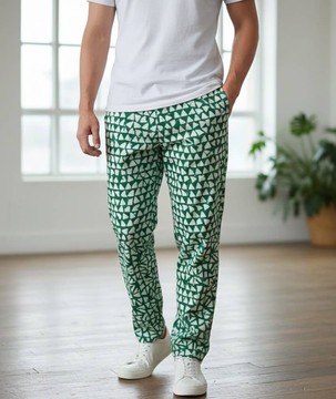 Men's Hand-Stamped Green Batik Trousers