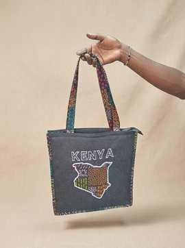 Handcrafted "KENYA" Patchwork Map Tote Bag – Premium African Print Canvas Souvenir Bag