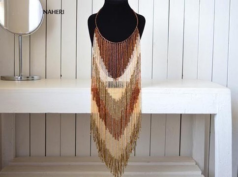 African Beaded Fringe Necklace | Handmade jewelry | Romantic tribal Necklace