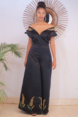Combi-pantalon brodé/Travail/soirée/fête/mariée/Fiançaille brodée/ BRODERIE MALAGASY/Madagascar