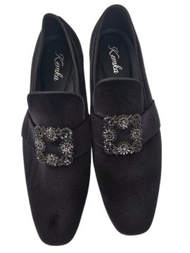 Black Woven Slip-On Loafers with Silver Buckle