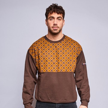 Brown cotton sweatshirt with a touch of Shwe Shwe fabric