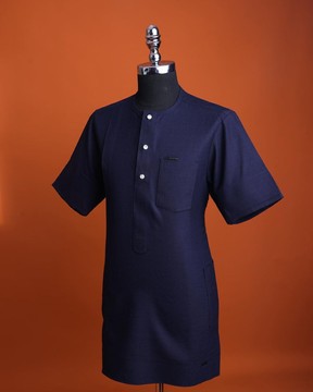 A Jorgecarli wool, midnight blue, invisible windowpane check, front flap kaftan