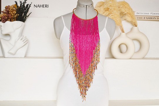 African beaded fringe necklace