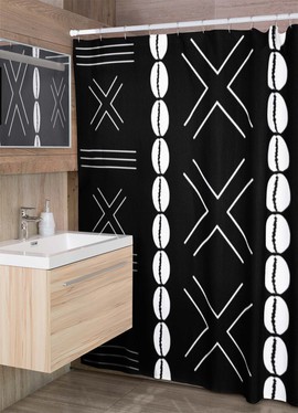 Black and White Tribal Shower Curtain African Cowrie Print (MORE SIZES AVAILABLE)