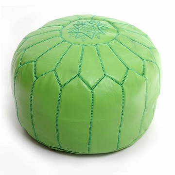 Pouf en vrai cuir naturel vert pour salon
