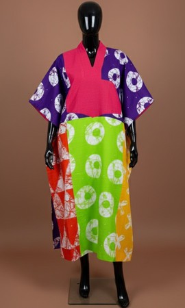 colorful patchwork kimono dress for a bold, artistic flair