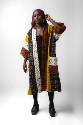 Aquamarine hooded bogolan cloak (Pre-Order)