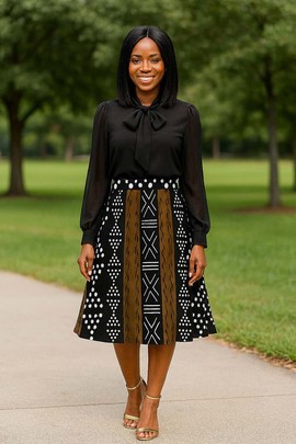 African Traditional Skirt | Wooden Print Midi Length Flare