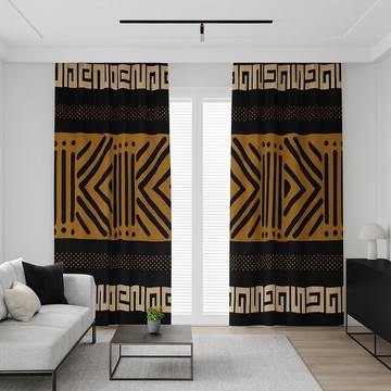 Geometric Mudcloth Brown Blackout Curtain (Two-Piece) LARGER SIZES AVAILABLE