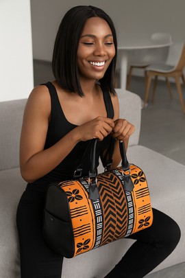 African Leather Handbag Mud Cloth Cowrie Pattern