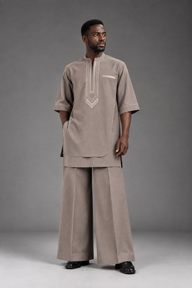 Ensemble de caftan africain taupe pour homme –