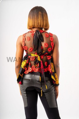 Lace and African Print Hankerchief Sexy Top, Ankara Top, African Print Top