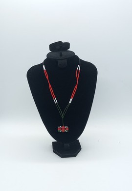 Kenya Flag Beaded Pendant Necklace, Handmade African Necklace, Beaded Jewelry
