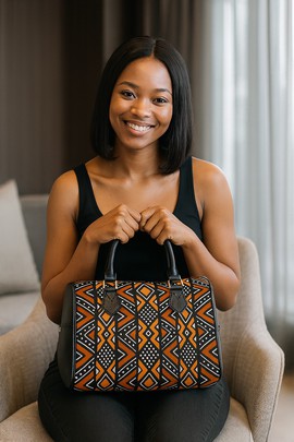African Leather Bag Artistic Mud Cloth Pattern