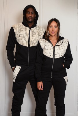 White Bogolan zipped hoodie + jogging bottoms set