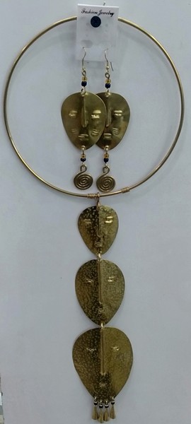 Brass jewelry, African jewelry, jewelry set, brass necklace, brass earrings.