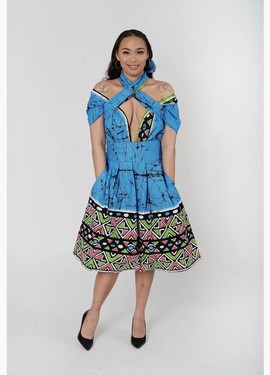 African Print Ankara Blue Multicolor Infinity Mini Dress