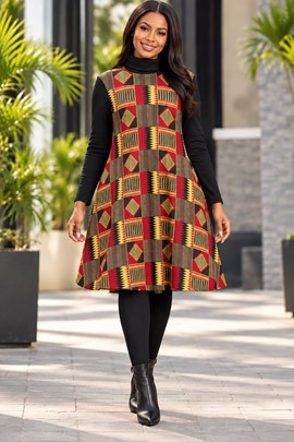 Robe tunique à col roulé et manches longues à motif Kente pour femme | Mode Kente | Bynelo