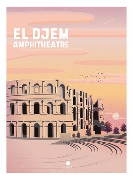 Poster A4+ Lieu Célèbre En Tunisie "El Djem" Décoration Murale 21 x 29,7cm